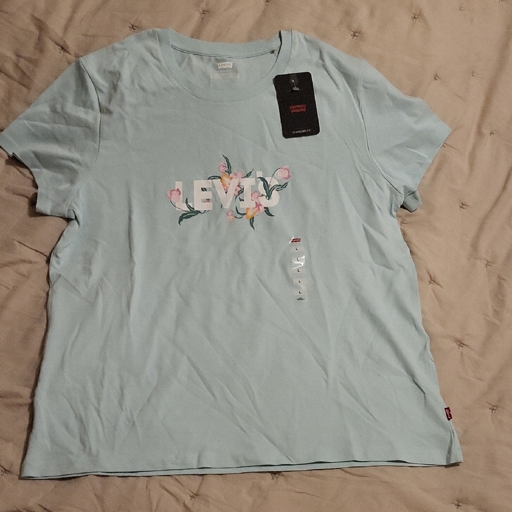 Levi's Women's Light Blue Floral Logo Tee Large NWT